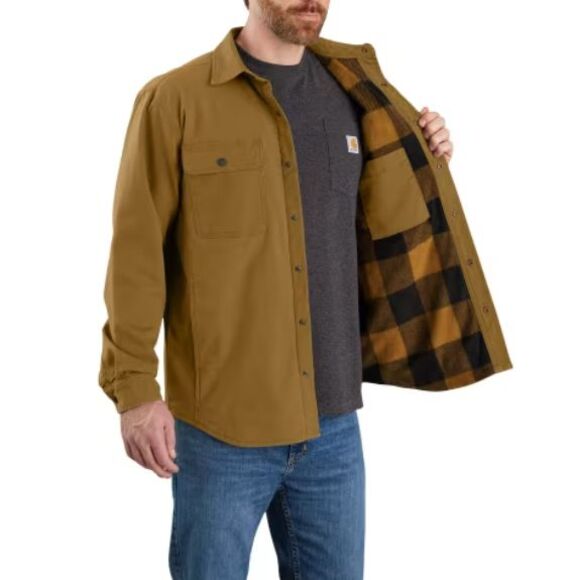 Carhartt Relaxed Fit Canvas Fleece Lined Shirt Jacket Mens Size L Rugged Flex - Picture 1 of 16